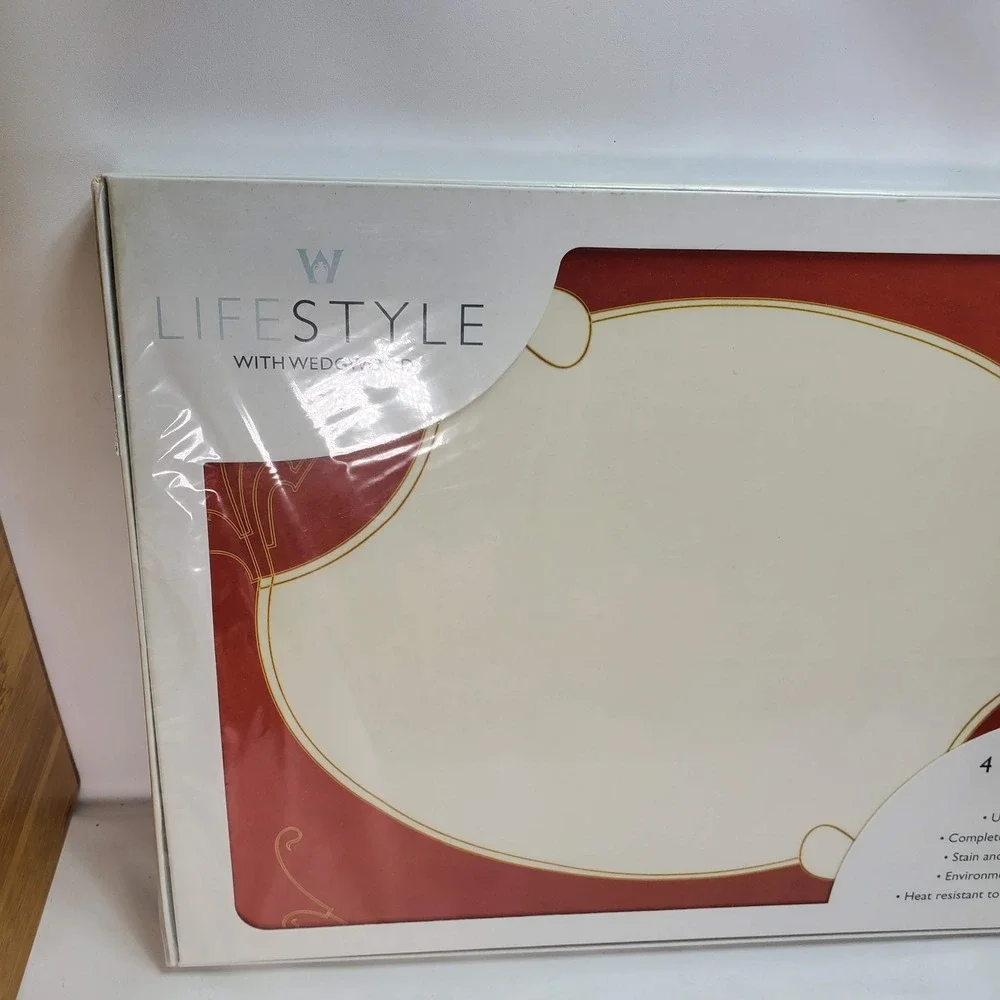 New‎ Wedgwood Lifestyle Made in England Placemats Orange Cream Set 4